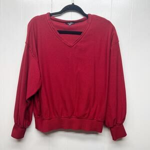 NYDJ Balloon Sleeve V-Neck Women's Pullover Red Sweater Size XL